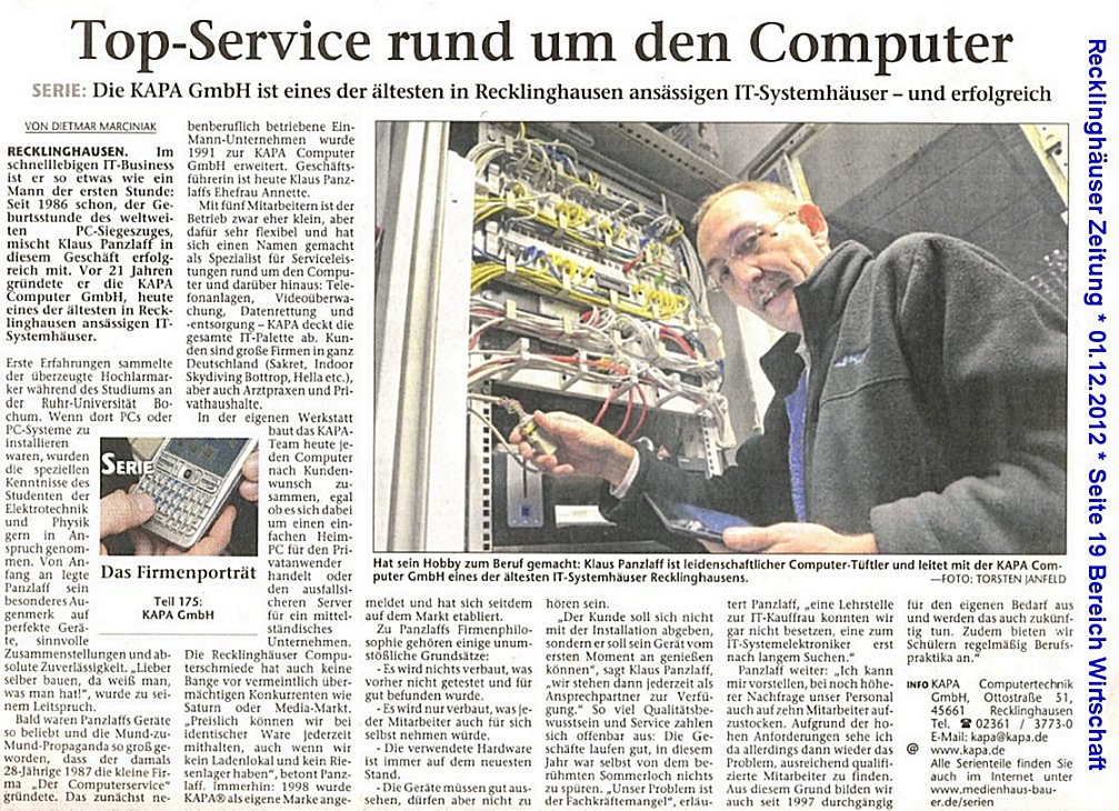 KAPA Presseartikel Recklingh&auml;user Zeitung 01.12.2012